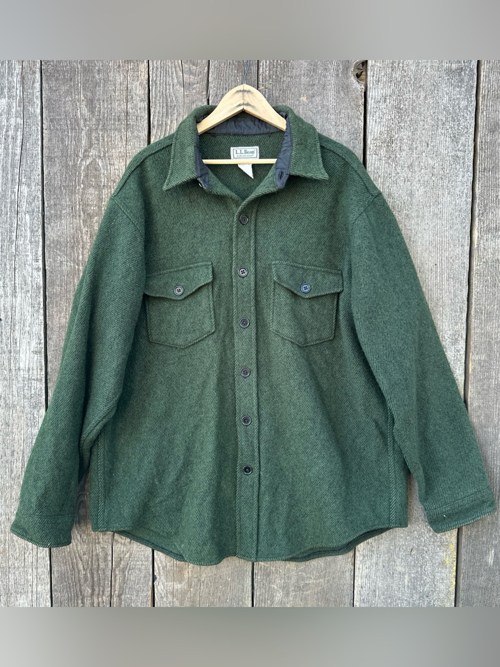 VTG 80s L.L. Bean Northwoods Hunter Green 100% Wool Twill Shirt Jacket XL Tall